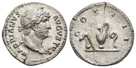 HADRIAN (117-138). Denarius. Rome.

Obv: HADRIANVS AVGVSTVS
Laureate bust right, with slight drapery.
Rev: COS III
Emblems of the augurate and pontifi...