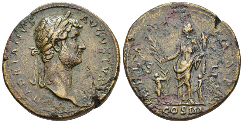 HADRIAN (117-138). Sestertius. Rome.

Obv: HADRIANVS AVGVSTVS P P
Laureate head ...