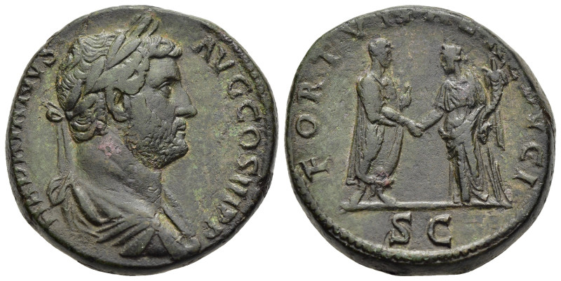 HADRIAN (117-138). Sestertius. Rome.

Obv: HADRIANVS AVG COS III P P
Laureate, d...
