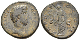 AELIUS (Caesar, 136-138). Sestertius. Rome.

Obv: L AELIVS CAESAR
Bare head right.
Rev: TR POT COS II
Spes advancing left, holding flower and lifting ...