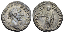 ANTONINUS PIUS (138-161). Denarius. Rome.

Obv: ANTONINVS AVG PIVS P P TR P XVII.
Laureate head right.
Rev: LIBERALITAS VII COS IIII.
Emperor standing...