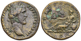 ANTONINUS PIUS (138-161). Sestertius. Rome.

Obv: ANTONINVS AVG PIVS P P TR P COS III.
Laureate head right.
Rev: TIBERIS / S C.
River god Tiber reclin...