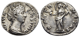 DIVA FAUSTINA I (Died 140/1). Denarius. Rome. Struck under Antoninus Pius.

Obv: DIVA FAVSTINA.
Draped bust right.
Rev: AETERNITAS.
Aeternitas (or Pro...
