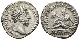 MARCUS AURELIUS (161-180). Denarius. Rome.

Obv: ANTONINVS AVG ARMENIACVS
Laureate head right.
Rev: P M TR P XVIII IMP II COS III / ARMEN
Armenia seat...