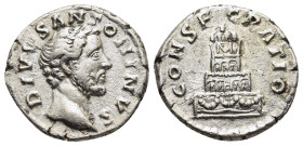 DIVUS ANTONINUS PIUS (died 161). Denarius. Rome. Struck under Marcus Aurelius.

Obv: DIVVS ANTONINVS.
Bare head right.
Rev: CONSECRATIO.
Garlanded fou...