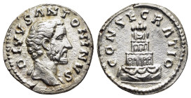 DIVUS ANTONINUS PIUS (died 161). Denarius. Rome. Struck under Marcus Aurelius.

Obv: DIVVS ANTONINVS
Bareheaded bust right, with slight drapery.
Rev: ...