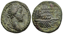 MARCUS AURELIUS (161-180). Dupondius. Rome.

Obv: M ANTONINVS AVG GER-M SARM TRP XXXI
Radiate head of Marcus Aurelius right.
Rev: IMP VIII COS III / F...