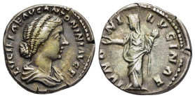 LUCILLA (Augusta, 164-182). Denarius. Rome.

Obv: LVCILLAE AVG ANTONINI AVG F
Draped bust right.
Rev: IVNONI LVCINAE 
Juno, veiled and draped, standin...