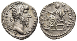 LUCIUS VERUS (161-169). Denarius. Rome.

Obv: L VERVS AVG ARM PARTH MAX
Laureate head right.
Rev: TR P VIII IMP V COS III
Aequitas seated left on thro...