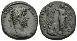 LUCIUS VERUS (161-169). Dupondius. Rome.

Obv: L VERVS AVG ARM PARTH MAX 
Radiate and cuirassed bust of Lucius Verus right.
Rev: TR P VI IMP III COS I...