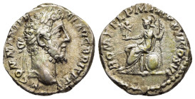 COMMODUS (177-192). Denarius. Rome.

Obv: M COMM ANT P FEL AVG BRIT P P.
Laureate head right.
Rev: ROM FEL P M TR P XVI COS VI.
Roma seated left, hold...