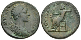 COMMODUS (177-192). Sestertius. Rome.

Obv: L AVREL COMMODVS AVG TR P V.
Laureate and cuirassed bust right.
Rev: IOVI VICTORI IMP III COS II P P / S -...