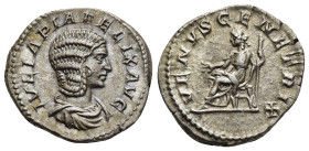 JULIA DOMNA (Augusta, 193-217). Denarius. Rome.

Obv: IVLIA PIA FELIX AVG.
Draped bust right.
Rev: VENVS GENETRIX.
Venus seated left on throne, extend...