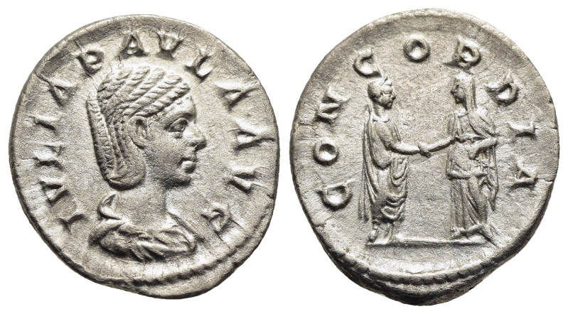 JULIA PAULA (Augusta, 219-220). Denarius. Rome.

Obv: IVLIA PAVLA AVG
Draped bus...