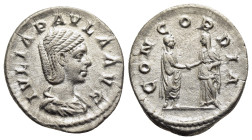 JULIA PAULA (Augusta, 219-220). Denarius. Rome.

Obv: IVLIA PAVLA AVG
Draped bust right.
Rev: CONCORDIA
Elagabalus and Julia Paula standing facing one...