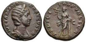 JULIA MAMAEA (Augusta, 222-235). As. Rome.

Obv: IVLIA MAMAEA AVGVSTA.
Diademed and draped bust right.
Rev: FELICITAS PVBLICA / S - C.
Felicitas stand...