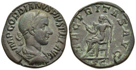 GORDIAN III (238-244). Sestertius. Rome.

Obv: IMP GORDIANVS PIVS FEL AVG.
Laureate, draped and cuirassed bust right.
Rev: SECVRITAS AVG / S C.
Securi...