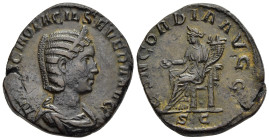 OTACILIA SEVERA (Augusta, 244-249). Sestertius. Rome.

Obv: MARCIA OTACIL SEVERA AVG
Draped bust right, wearing stephane.
Rev: CONCORDIA AVGG // S C
C...