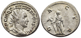 TRAJANUS DECIUS (249-251). Antoninianus. Rome.

Obv: IMP C M Q TRAIANVS DECIVS AVG
Radiate and cuirassed bust right.
Rev: DACIA
Dacia standing left, h...