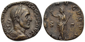 TRAJANUS DECIUS (249-251). Sestertius. Rome.

Obv: IMP C M Q TRAIANVS DECIVS AVG 
Laureate and cuirassed bust right.
Rev: PAX AVGVSTI S-C
Pax standing...