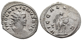 GALLIENUS (253-268). Antoninianus. Rome.

Obv: IMP GALLIENVS AVG.
Radiate head right.
Rev: VIC GALL AVG/ T
Victory standing right, resting one foot on...