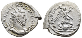 GALLIENUS (253-268). Antoninianus. Cologne.

Obv: GALLIENVS P F AVG.
Radiate, draped and cuirassed bust right.
Rev: VICT GERMANICA.
Victory standing r...
