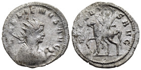 GALLIENUS (253-268). Antoninianus. Mediolanum.

Obv: GALLIENVS AVG.
Radiate, draped and cuirassed bust right, holding spear over left shoulder.
Rev: A...
