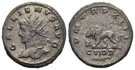 GALLIENUS (253-268). Antoninianus. Antioch.

Obv: GALLIENVS AVG
Radiate head left.
Rev: P M TR P XIII / CVIPP
Lion walking left; bull's head to left; ...