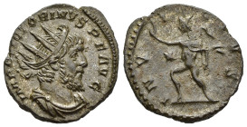 VICTORINUS (269-271). Antoninianus. Treveri.

Obv: IMP C VICTORINVS P F AVG.
Radiate, draped and cuirassed bust right.
Rev: INVICTVS.
Sol advancing le...