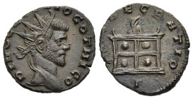 DIVUS CLAUDIUS II GOTHICUS (Died 270). Antoninianus. Mediolanum.

Obv: DIVO CLAVDIO GOTHICO.
Radiate head right.
Rev: CONSECRATIO // T.
Altar.

RIC V ...