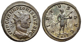 FLORIANUS (276). Antoninianus. Rome.

Obv: IMP C M AN FLORIANVS AVG.
Radiate, draped and cuirassed bust right.
Rev: VIRTVS AVG // XXI S.
Emperor stand...
