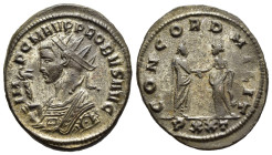 PROBUS (276-282). Antoninianus. Ticinum.

Obv: IMP C M AVR PROBVS AVG.
Radiate and mantled bust left, holding eagle-tipped sceptre.
Rev: CONCORD MILIT...