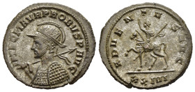 PROBUS (276-282). Antoninianus. Siscia.

Obv: IMP C M AVR PROBVS P AVG.
Radiate, helmeted and cuirassed bust left, holding spear over shoulder.
Rev: A...