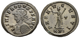 PROBUS (276-282). Antoninianus. Siscia.

Obv: IMP PROBVS P F AVG.
Radiate, helmeted and cuirassed bust left, holding shield and spear over shoulder.
R...