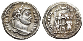 DIOCLETIAN (284-305). Argenteus. Heraclea.

Obv: DIOCLETIANVS AVG
Laureate head right.
Rev: VICTORIA SARMAT // H A
The Tetrarchs sacrificing over trip...