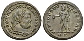 DIOCLETIAN (284-305). Follis. Cyzicus.

Obv: IMP C C VAL DIOCLETIANVS P F AVG.
Laureate head right.
Rev: GENIO POPVLI ROMANI // K Γ.
Genius standing l...