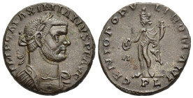 MAXIMIANUS HERCULIUS (First reign, 286-305). Follis. Lugdunum.

Obv: IMP MAXIMIANVS P F AVG.
Laureate and cuirassed bust right.
Rev: GENIO POPVLI ROMA...