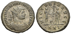 MAXIMIANUS HERCULIUS (First reign, 286-305). Antoninianus. Siscia.

Obv: IMP C M A VAL MAXIMIANVS P AVG
Radiate and cuirassed bust right.
Rev: VICTORI...