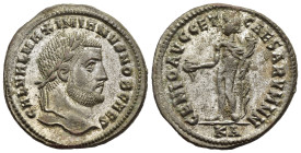 GALERIUS MAXIMIANUS (Caesar, 293-305). Follis. Cyzicus.

Obv: GAL VAL MAXIMIANVS NOB CAES.
Laureate head right.
Rev: GENIO AVGG ET CAESARVM NN // KA.
...