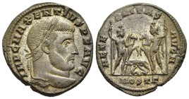 MAXENTIUS (307-312). Follis. Ostia.

Obv: IMP C MAXENTIVS P F AVG.
Laureate head right.
Rev: AETERNITAS AVG N // M OST Γ.
Wolf and twins between the D...
