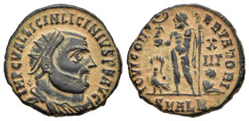 LICINIUS I (308-324). Follis. Alexandria.

Obv: IMP C VAL LICIN LICINIVS P F AVG.
Radiate, draped and cuirassed bust right.
Rev: IOVI CONSERVATORI / X...