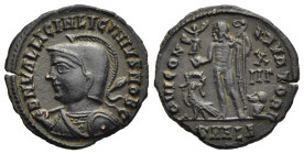 LICINIUS II (Caesar, 317-324). Follis. Alexandria.

Obv: DN VAL LICIN LICINIVS NOB C.
Helmeted and cuirassed bust left, holding spear and shield.
Rev:...