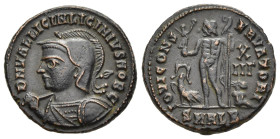 LICINIUS II (Caesar, 317-324). Follis. Alexandria.

Obv: D N VAL LICIN LICINIVS NOB C.
Helmeted and cuirassed bust left, holding spear over shoulder a...