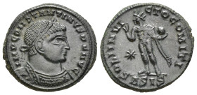 CONSTANTINE I THE GREAT (306-337). Follis. Siscia.

Obv: IMP CONSTANTINVS P F AVG.
Laureate and cuirassed bust right.
Rev: SOLI INVICTO COMITI / * // ...