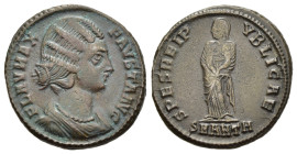 FAUSTA (Augusta, 324-326). Follis. Antioch.

Obv: FLAV MAX FAVSTA AVG
Draped bust right.
Rev: SALVS REIPVBLICAE // SMANTH
Fausta standing facing, head...