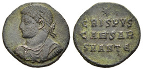 CRISPUS (Caesar, 316-326). Follis. Antioch.

Obv: Laureate, draped and cuirassed bust left.
Rev: CRISPVS / CAESAR / SMANTB.
Legend in three lines; sta...