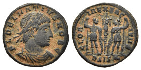 DELMATIUS (Caesar, 335-337). Follis. Siscia.

Obv: FL DELMATIVS NOB C.
Laureate, draped and cuirassed bust right.
Rev: GLORIA EXERCITVS // B SIS (star...