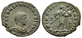 CONSTANTINE II (Caesar, 316-337). Follis. Treveri.

Obv: FL CL CONSTANTINVS IVN N C.
Bare-headed, draped and cuirassed bust right.
Rev: PRINCIPI IVVEN...