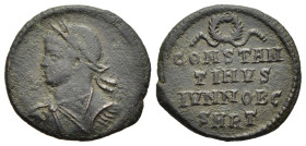 CONSTANTINE II (Caesar, 316-337). Follis. Rome.

Obv: Laureate, draped and cuirassed bust left.
Rev: CONSTAN / TINVS / IVN NOB C // SMRT.
Legend in fo...