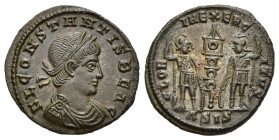 CONSTANS (Caesar, 333-337). Follis. Siscia.

Obv: FL CONSTANTIS BEA C.
Laureate, draped and cuirassed bust right.
Rev: GLORIA EXERCITVS // A SIS.
Two ...
